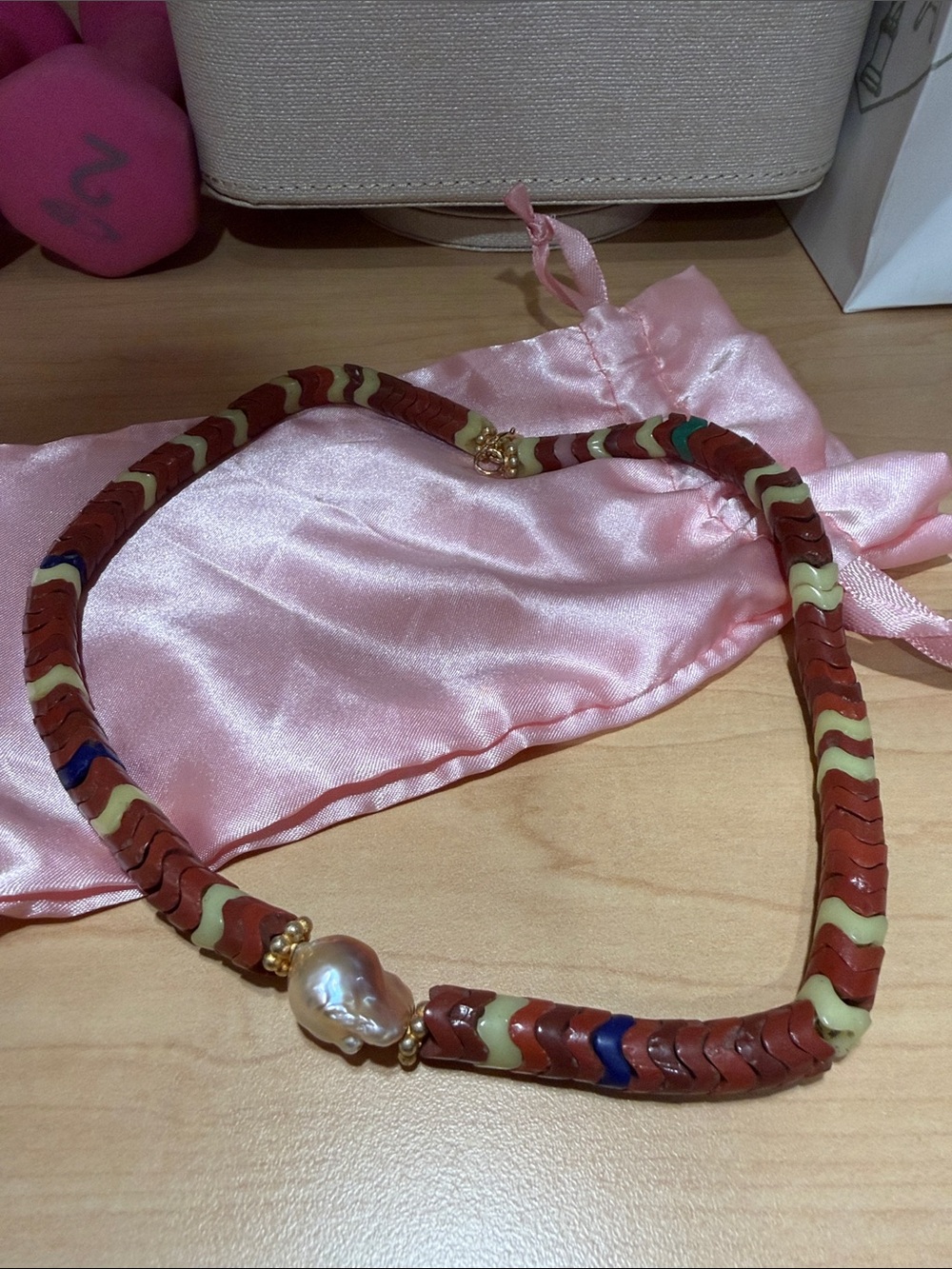 Handmade Multicolor Bead Necklace with Pearl Accent